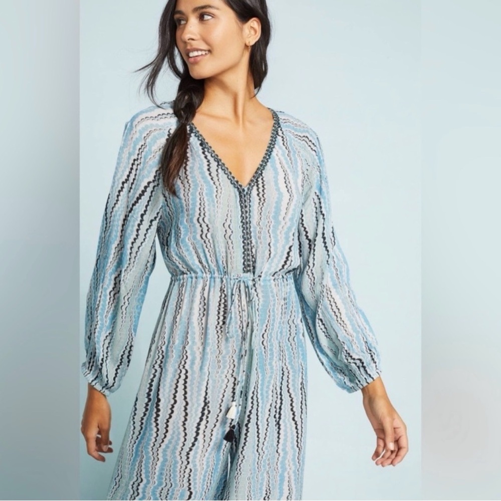 Anthropologie Irveni Wide Leg Relaxed Long Sleeve
Tassel Blue Jumpsuit Size L - Picture 6 of 6